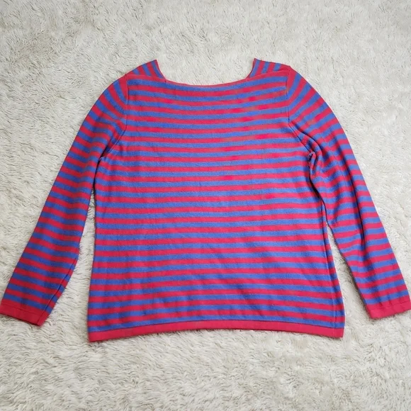 J. MCLAUGHLIN Caitlin Long Sleeve Boatneck Striped Sweater Shirt Red & Blue XL - Picture 4 of 9